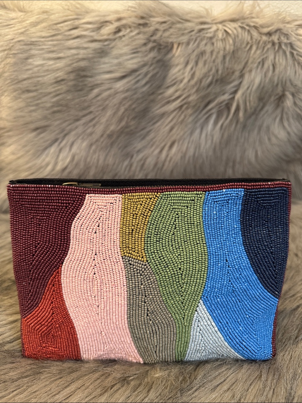 NWT Ink -+ Alloy Beaded Multicolor Wave Clutch - Pink, Blue, Green Accent